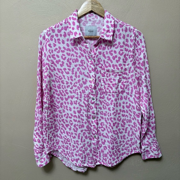Rails Ellis Fuchsia Jaguar Button Up Cotton Gauze Top Pink White Size Medium - Picture 5 of 13